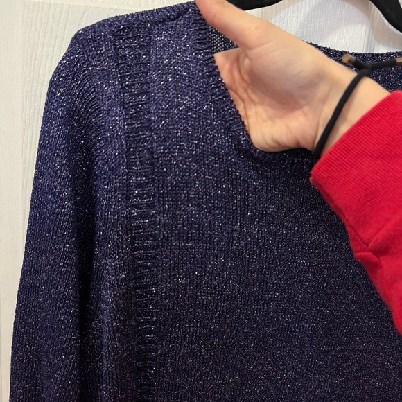 Chicos Women Size 2/L Long Sleeve Purple Metallic Knit Asymmetrical Sweater Top - Picture 7 of 15